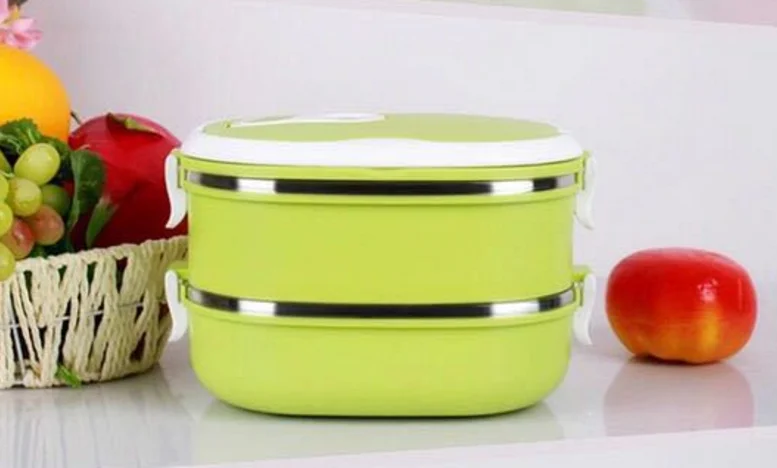 Green 2 Layer Модные Корейская коробка для обедов термос для бенто колбы лабораторные контейнер для еда нержавеющая сталь стол посуда хранения коробки обедов Пикник Школы - Цвет: Green 2 Layer
