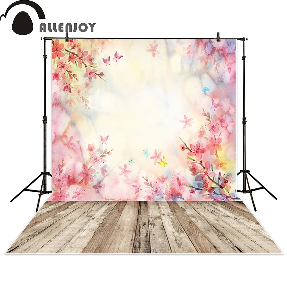 

Allenjoy фон для фотосъемки с цветами и бабочками акварельный фон для фотосъемки новорожденных с деревянным полом