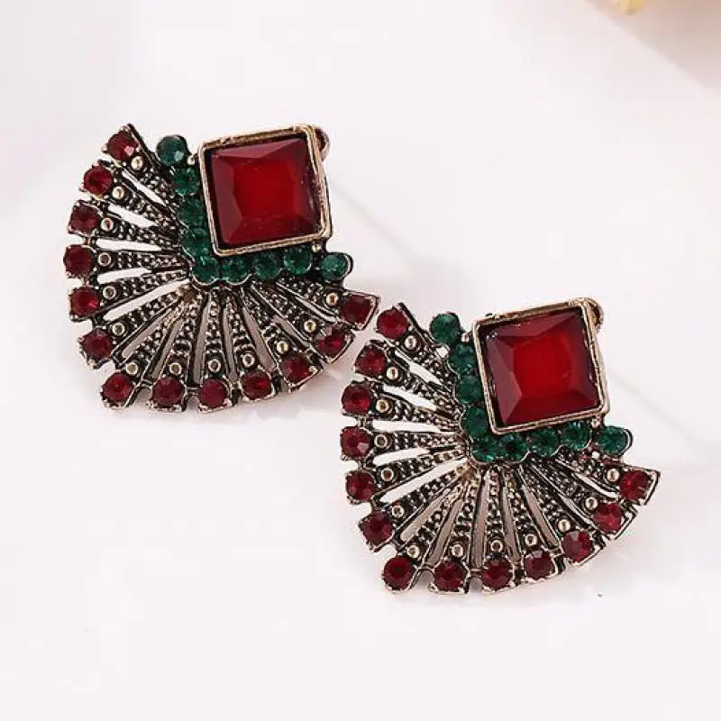 Серьги-гвоздики в виде винтажный богемский Этнический Серьги с красными