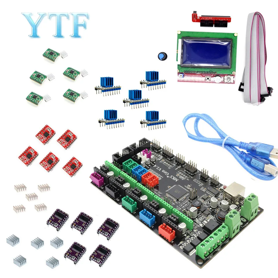 MKS Gen V1.4 3D принтер комплект с RepRap плата + 5 шт. DRV8825/A4988/TMC2100/TMC2208/TMC2130 12864 Графический