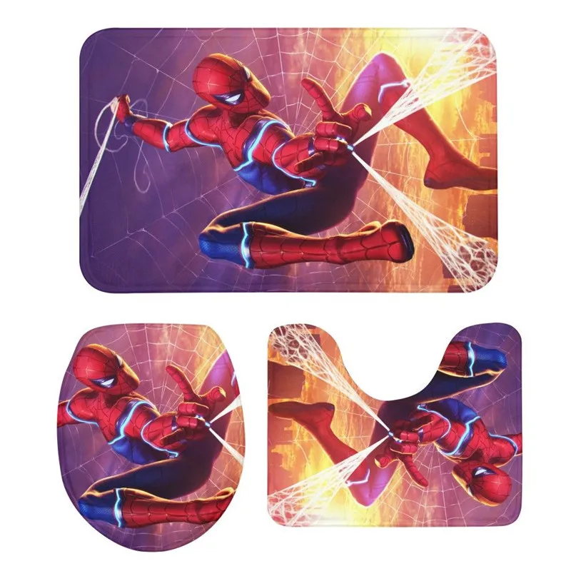 3 шт. коврик для унитаза Костюм Marvel Человек паук 3D печать ковер нескользящий ручка