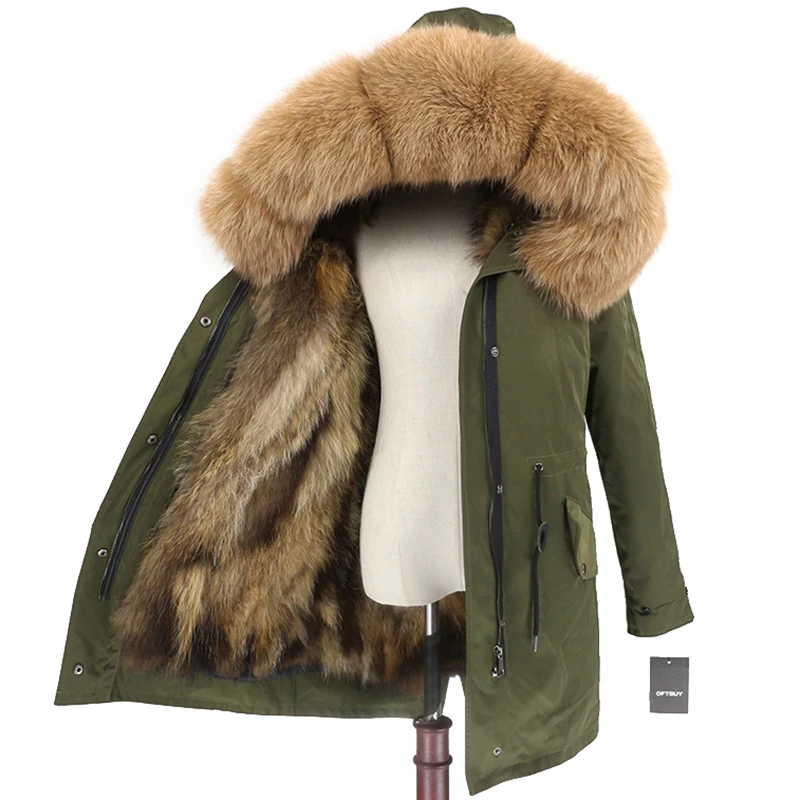 OFTBUY пальто с натуральным мехом, зимняя куртка для женщин, натуральный Лисий мех, водонепроницаемая парка, съемная верхняя одежда, Толстая теплая уличная одежда, бренд - Цвет: green natural camel