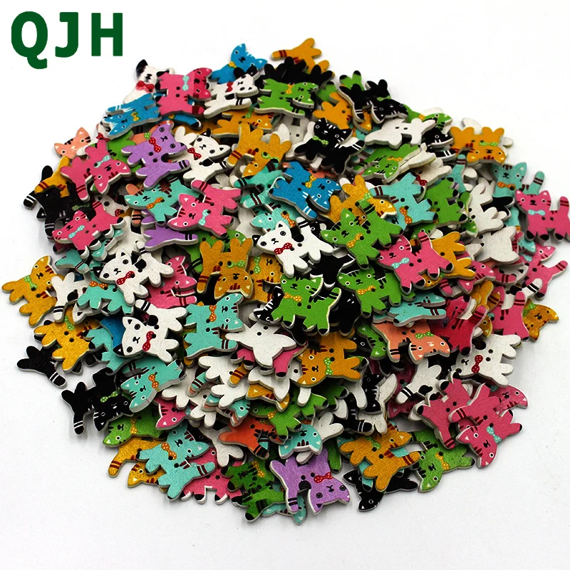 

QJH50x mixed children like cartoon animals 2 holes wooden button sewing clothing button technology scrapbook DIY