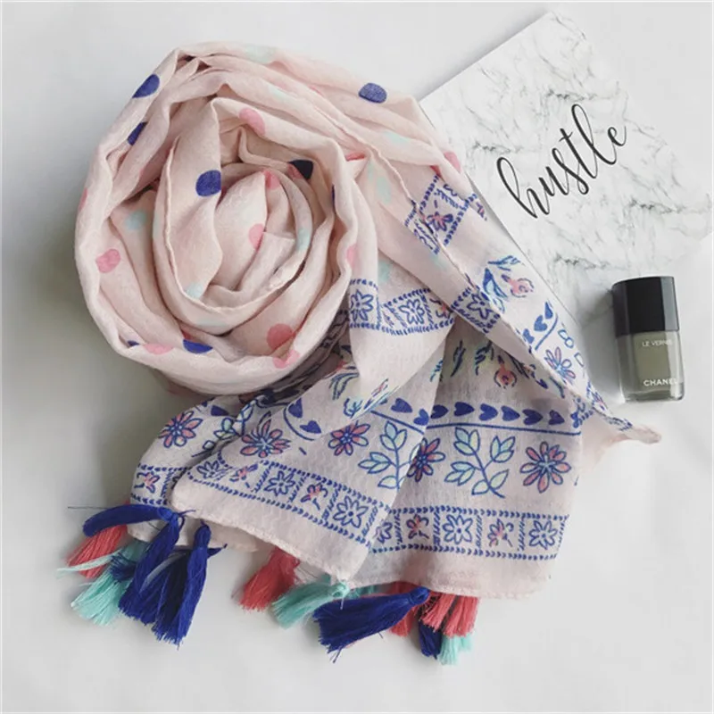 Мусульманский хиджаб с кисточками бандана из пашмины цветочным принтом в