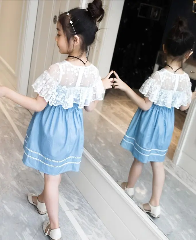 Baby Girl Dress For Girls Cotton Blue Party Birthday Costume Princess Shool Summer Lace Clothes Children Kids 6 7 years Dresses | Детская