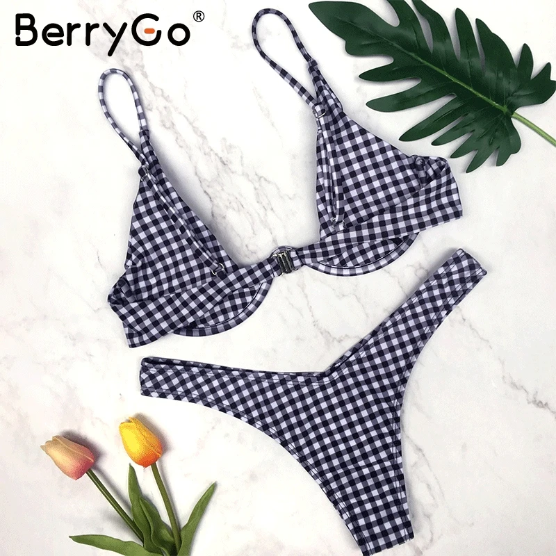 BerryGo сексуальный комплект бикини с v образным вырезом на бретелях мягкий пуш ап