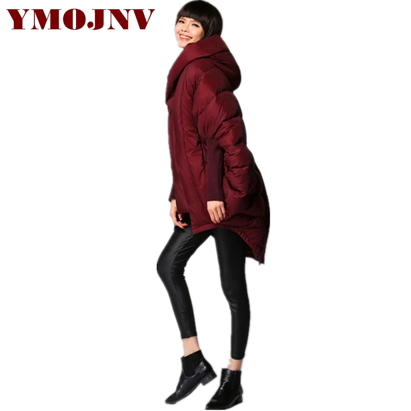 

YMOJNV Women Winter Jacket 2019 New Knitting Splice Sleeve Cloak Loose Parka Woman Down Winter Coat Warm Jacket Female Overcoat