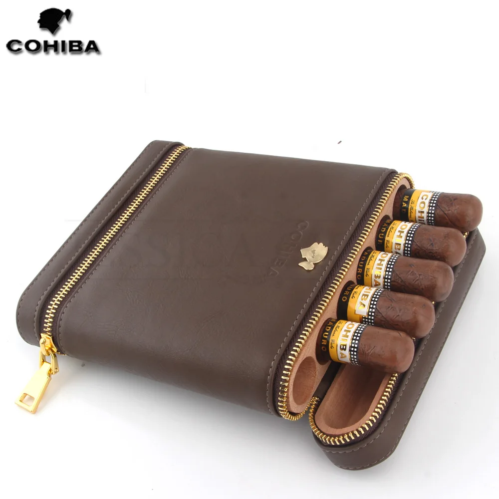 COHIBA кедр деревянная сигара Humidor 6 Трубок кожа Humidors Портативный сигары Чехол
