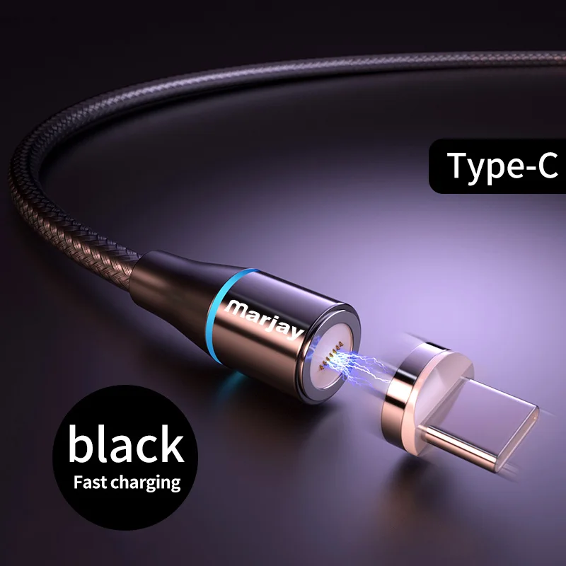 Black For Type C Магнитный кабель Marjay, 2 м, 3 А, быстрая зарядка, 3,0, Micro usb type-C кабель для iphone X Xs Max, samsung, Xiaomi, магнитный шнур для быстрой зарядки - Цвет: Black For Type C