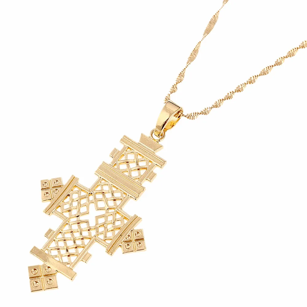 Эфиопская подвеска с большим крестом ожерелья для женщин и мужчин золотой цвет