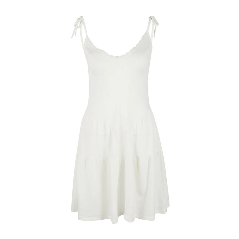 Блузка платье жилет Сарафан Boho совок шеи женщин кружева спагетти ремень сплошной