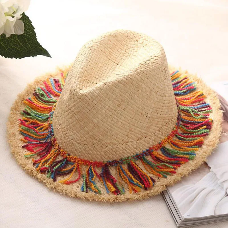 2017 Fashion Women's Wide Brim Straw Hat Summer Style Raffia Floppy Hat Foldable Frayed Chapeau Paille Beach Panama Sun Hats