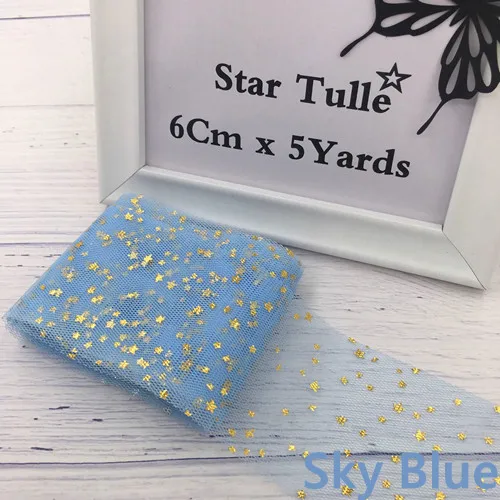 Sky Blue 6 см 5 ярдов ЗВЕЗДА Тюль конфетти блесток Лента мягкая сетка тюль рулон выпечки торт Топпер DIY ремесла принадлежности для шитья товары - Цвет: Sky Blue