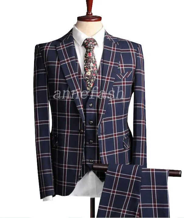 3 шт. мужской классический облегающий клетчатый свадебный костюм|wedding suit|pattern