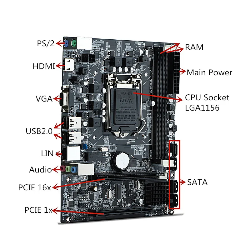 Новая материнская плата H55 настольная LGA1156 pin I3 I5 I7 поддерживает DDR3 VGA HDMI SATA2.0 PCIE 16x