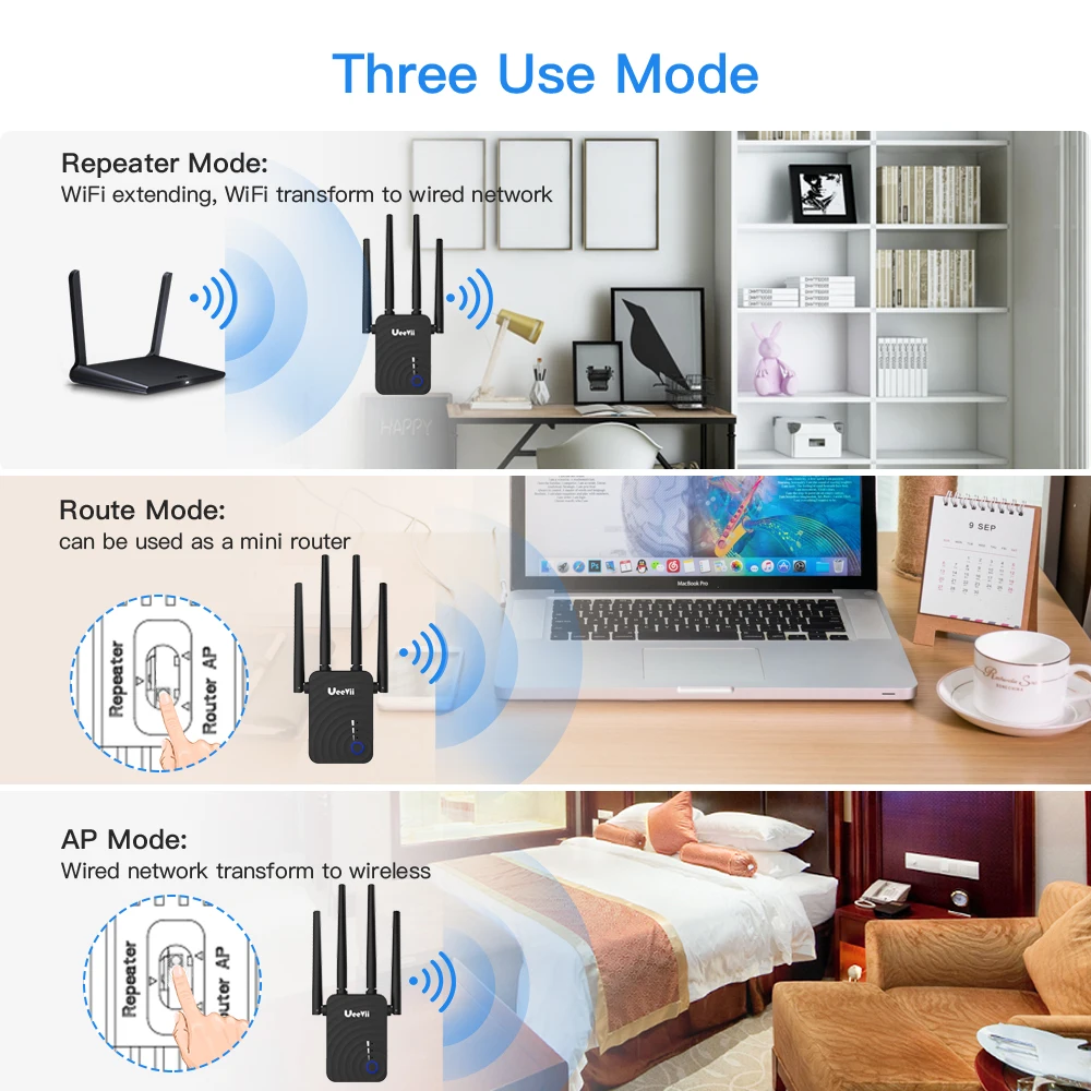 Ueevi 1200 Мбит/с беспроводной Wi fi extender Ретранслятор/маршрутизатор Dual Band 2 4 и 5 8 ГГц