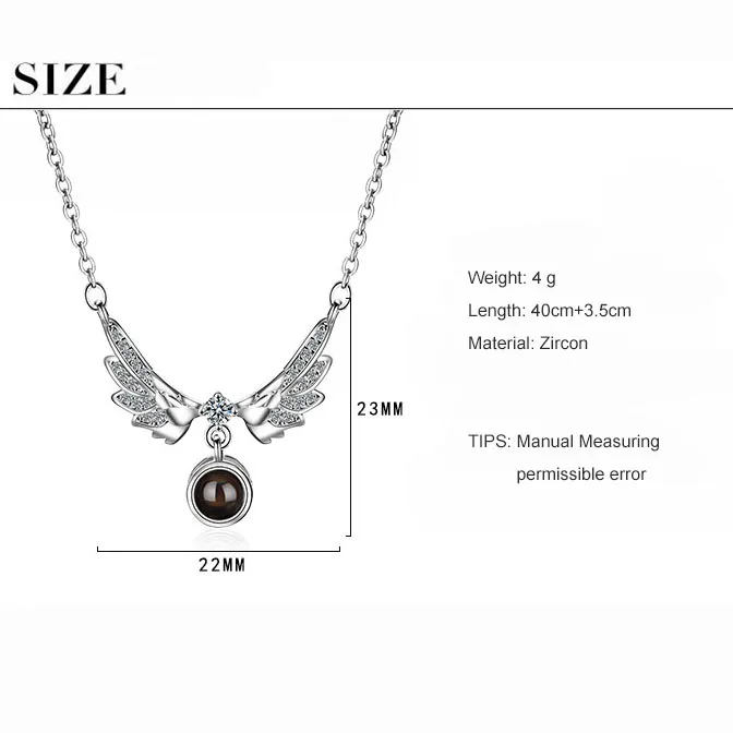 925 Sterling Silver Micro Zircon Angel Wings Projection I love You Meaningful Necklaces For Women Gift S-N415 | Украшения и