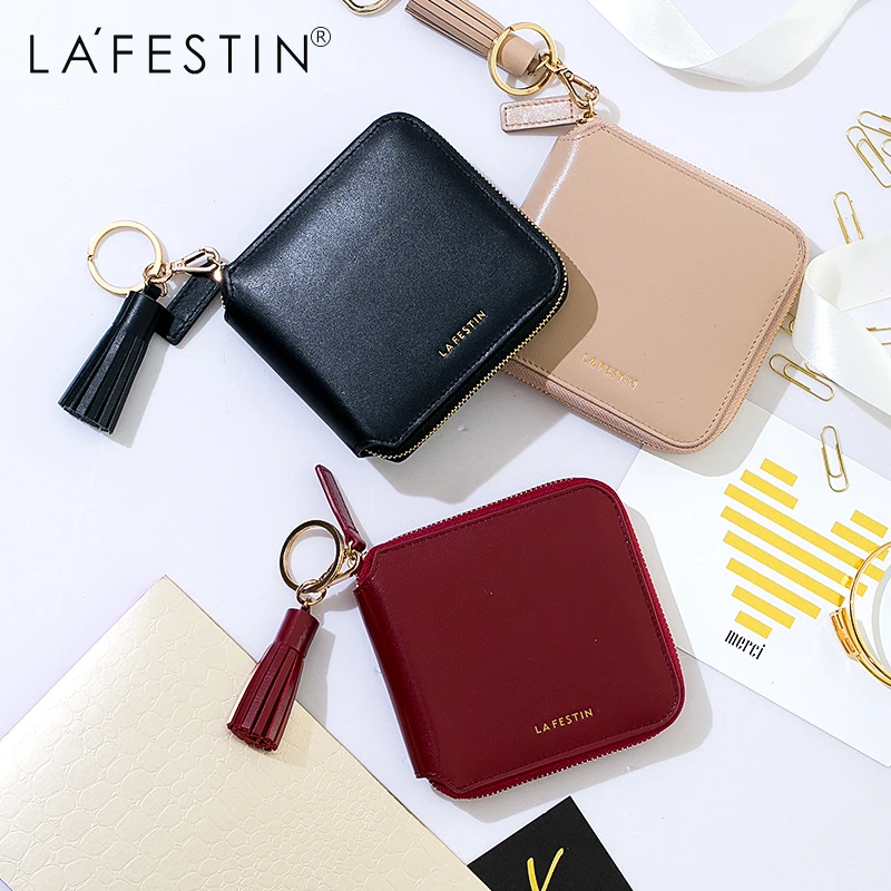 LAFESTIN брендовый женский кошелек, брендовый короткий кошелек из натуральной кожи с бахромой, кошелек для монет, кредитный держатель для карт, Женский кошелек на молнии, кошельки