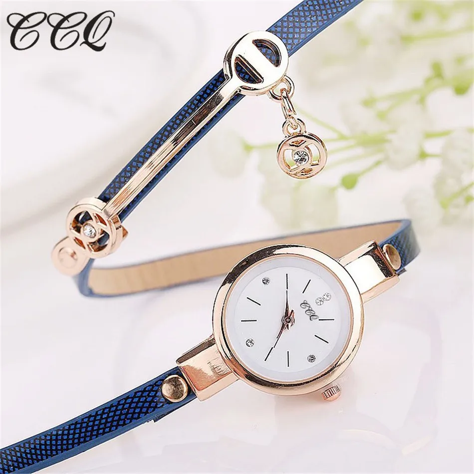 CCQ Горячие женские длинные кожаные часы браслет Золотые Модные Кварцевые Часы