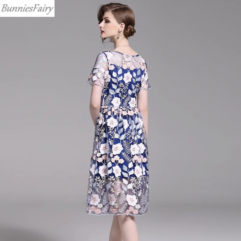 BunniesFairy 2019 летнее женское элегантное платье высокого класса с цветочной вышивкой