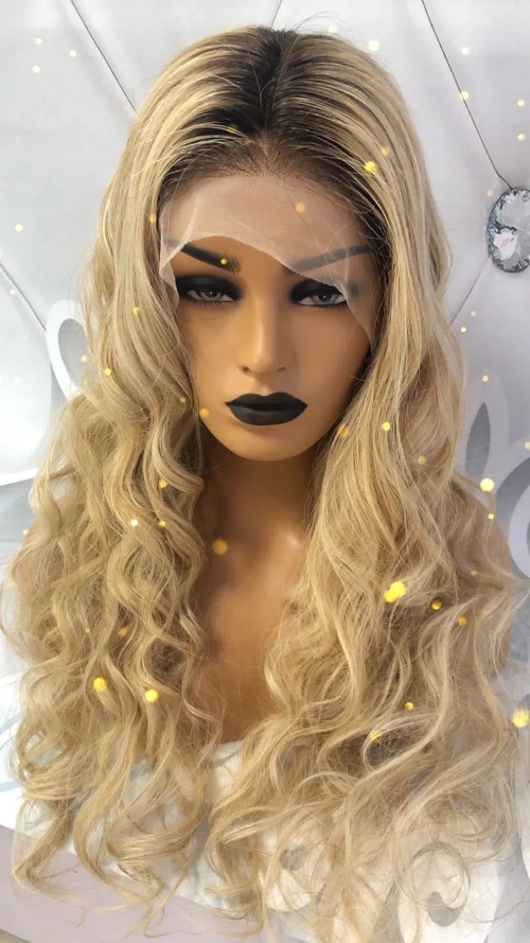 QueenKing фронтальная кружевная лента 180% Плотность Lemi Balayage Ombre Цвет парик T4/27/613