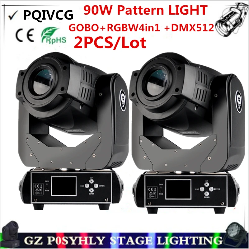 2pcs/ RGBW 4IN1 90W moving head lights / led pattern 7 colors + white +8 gobo dmx spotlight professional dj equipment | Лампы и