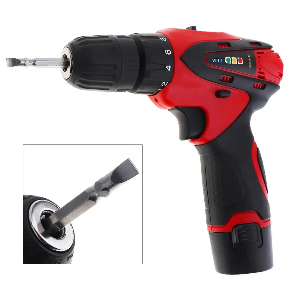 VOTO AC 100-240 V Беспроводная 12V электрическая отвертка с двумя кнопками регулировки скорости для обработки винтов/штамповки