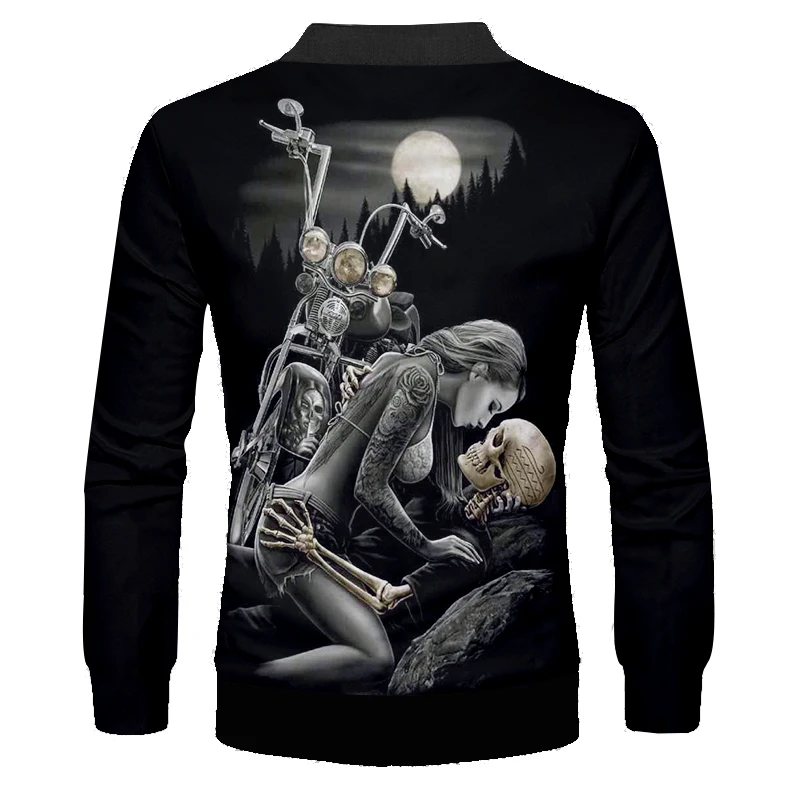 Мужская куртка на молнии UJWI черная Повседневная с вышитым черепом и 3d принтом