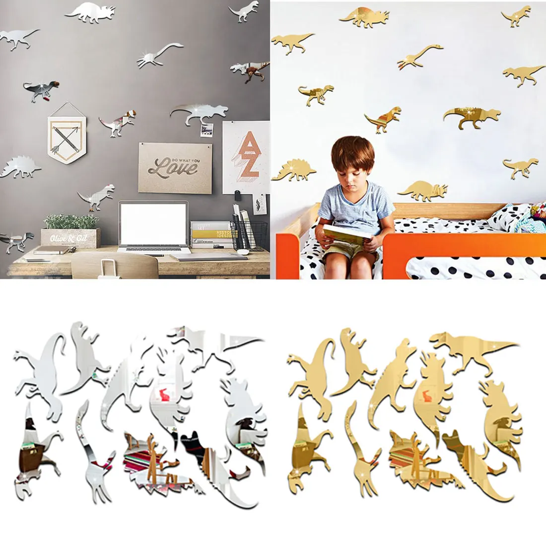 Зеркальная поверхность мультяшная Наклейка на стену динозавр детская комната