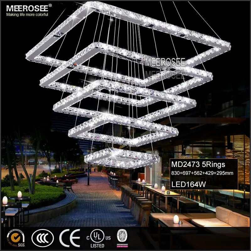 

Square Crystal LED Pendant Light Fixture Rectangle Crystal Hanging Lamp 5 Squares Crystal Stair Lighting for Hotel Hallway Villa