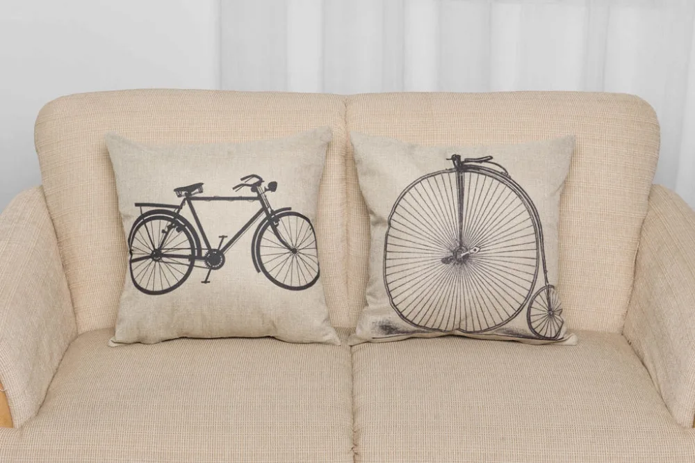 Houspace New Cotton Linen Vintage Bicycle Pattern For Home Sofa Car Decorative Pillow Decor Cushion Cover | Дом и сад