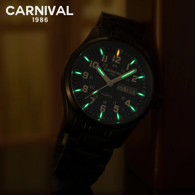 Carnival T25 мужские часы светящиеся кварцевые с Тритием и газом модные