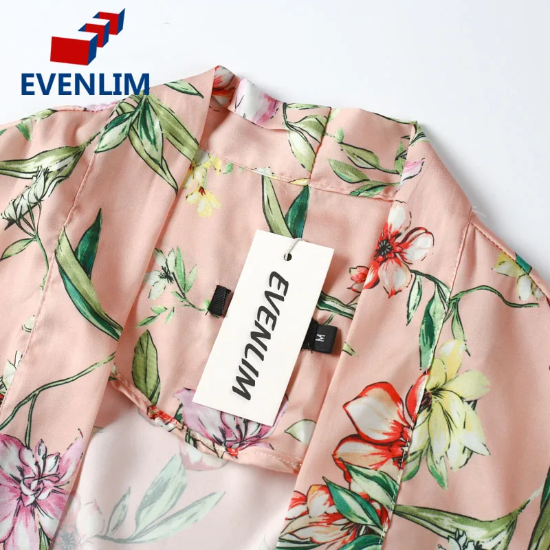 EVENLIM Elegant Floral Print Long Kimono Women Sleeve Sashes Blouse Shirt Summer Beach v neck Blusas DRT489 |