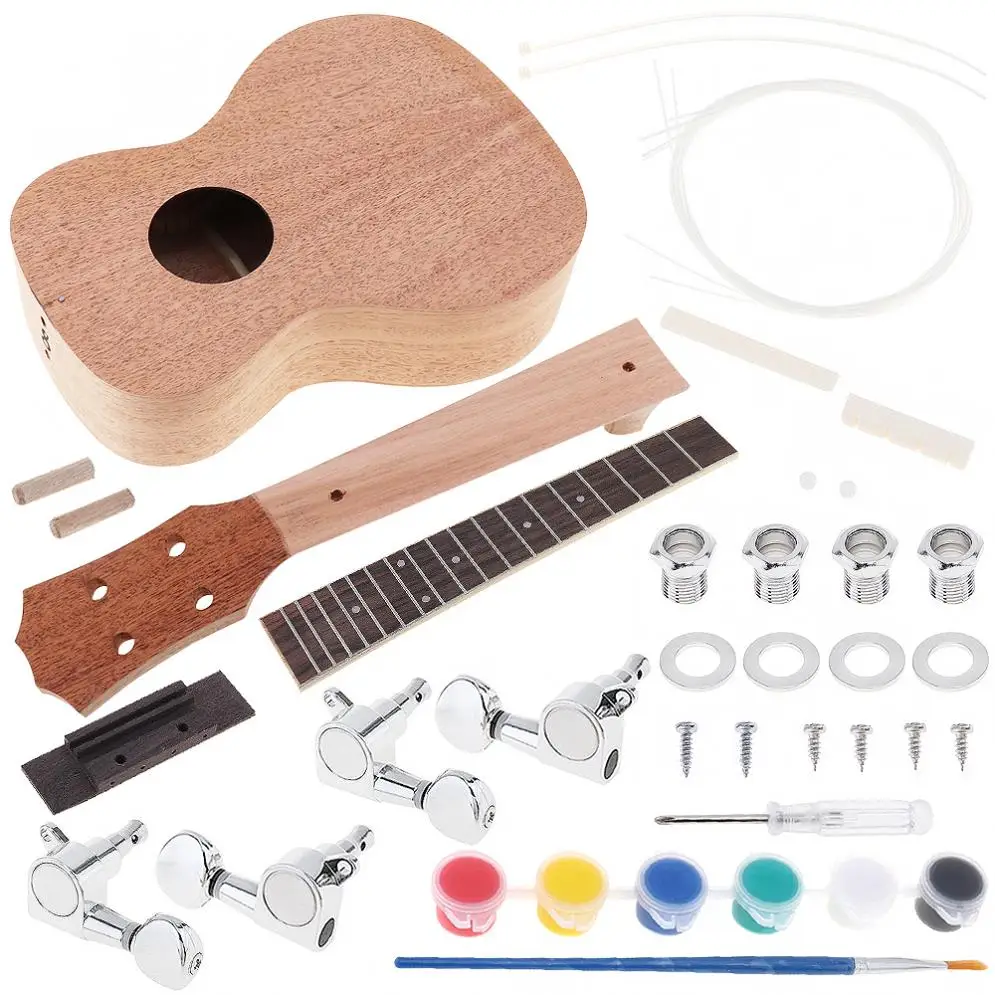 23 Inch Mahogany DIY Ukulele Kit Concert Hawaii Guitar with Rosewood Fingerboard and All Closed Machine Head | Спорт и развлечения