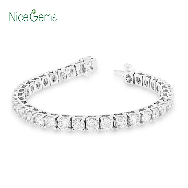 NiceGems однотонный 14K белый женский браслет из драгоценного камня с муассанитом