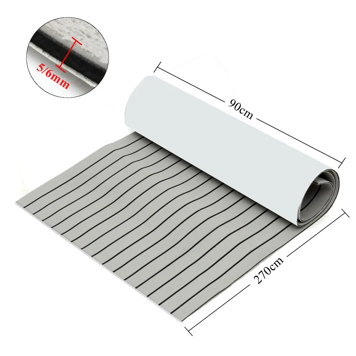 

270x90cm EVA Foam Faux Teak Decking Sheet Marine Boat 35" X 95" 6mm Thick Yacht Self-Adhesive Mat Grey with Black seam-line