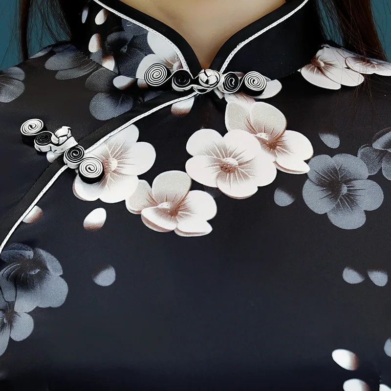 Классическое китайское женское атласное Ципао новое летнее платье с цветочным