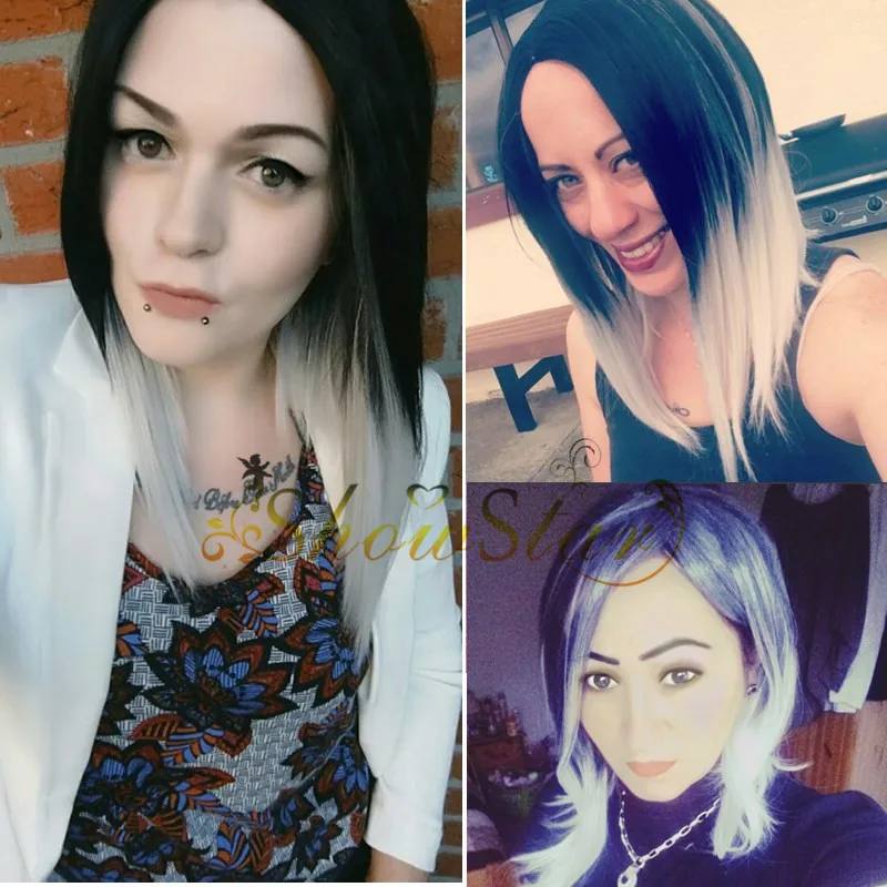 Короткий Прямой Ombre Серый Парик Короткие Парики для Чернокожих Женщин боб Cut Из