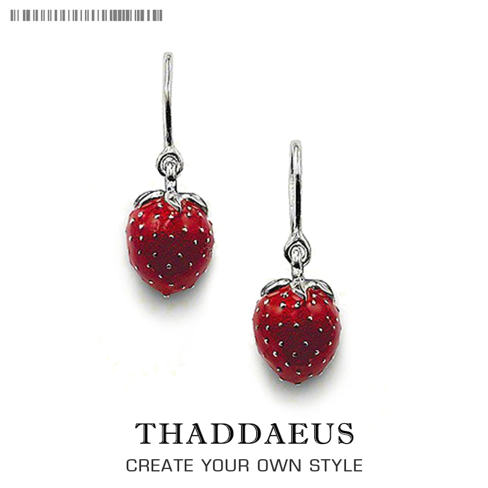Женские серьги подвески в виде красной клубники из серебра 925 пробы|earrings red|silver