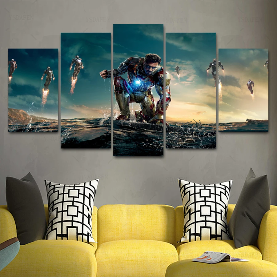Прямая поставка HD 5 панелей холст искусство MV iron man 3 кино обои живопись домашний