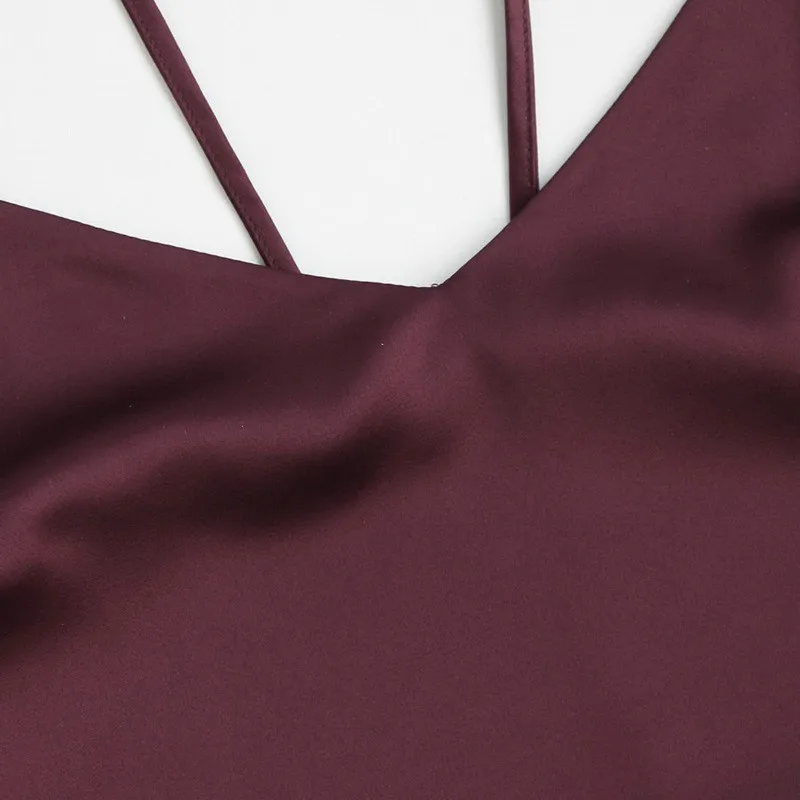 Без рукавов кружевной отделкой Satin Cami and Shorts 2018 новый комплект бордовый с v