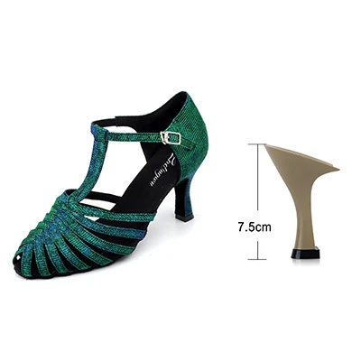 Green 7.5cm Ladingwu/Фабричный магазин; обесцвечивающаяся ткань для Бальных и бальных танцев; вечерние туфли для сальсы; Цвет зеленый, синий, серый; женская обувь для латинских танцев - Цвет: Green 7.5cm