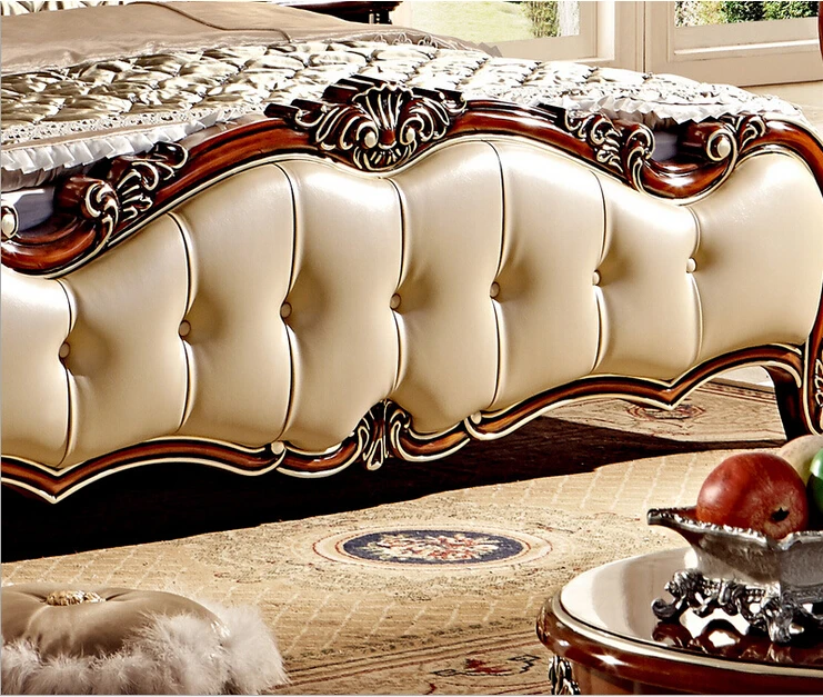 Высококачественная кожаная ручная резная однотонная кровать MS105|quality beds|hand carved