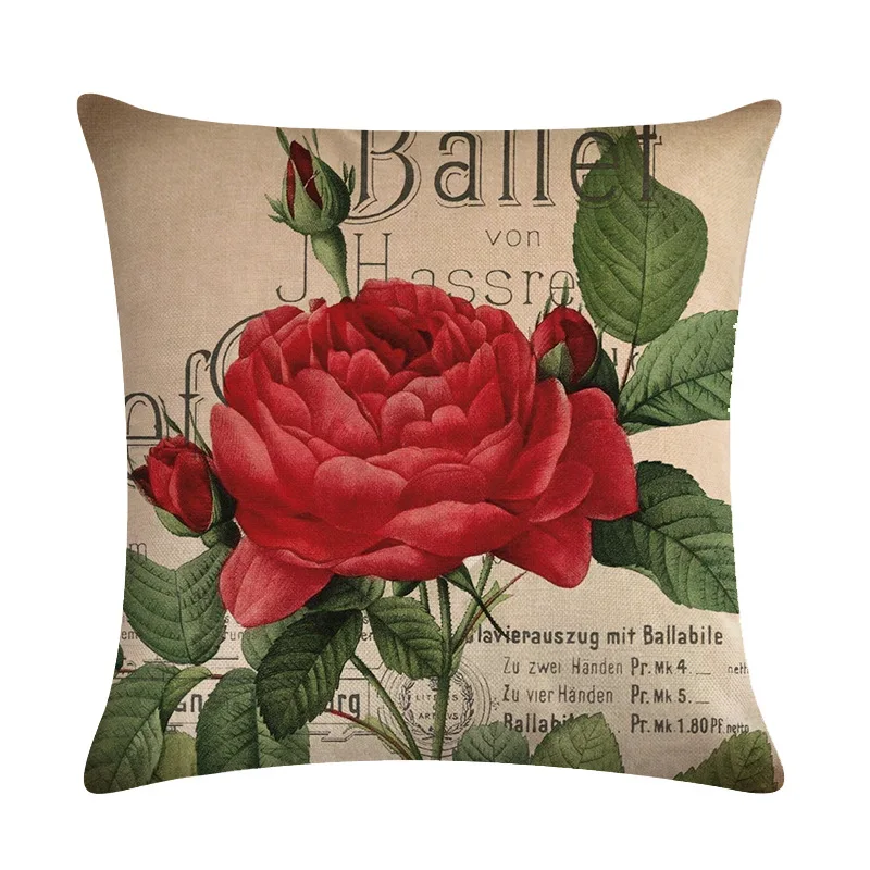 45*45 см наволочка для подушки из хлопка и льна с принтом в виде роз|Наволочки| |
