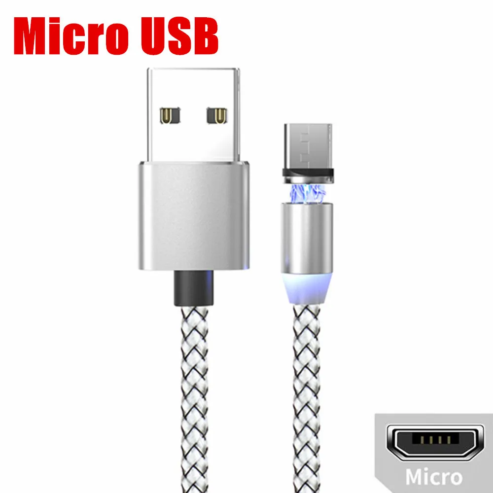 Silver Micro Cable OLAF 1 м светодиодный магнитный Micro USB кабель для быстрой зарядки usb type C Магнитный кабель для зарядки данных кабель для зарядки USB шнур для samsung Xiaomi - Цвет: Silver Micro Cable