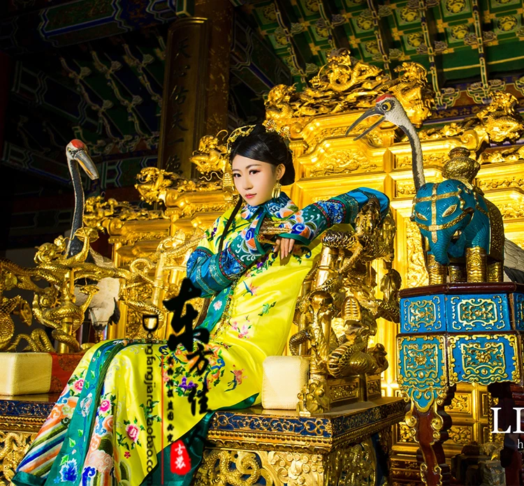 Юань шаншаншань желтый деликатный Женский костюм с вышивкой принцессы династии