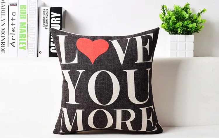 Hot Couple Heart Love You More Most Black White Linen Cotton Cushion Cover Throw Pillow Case Wedding Gift Home Decor 18&quot | Дом и сад