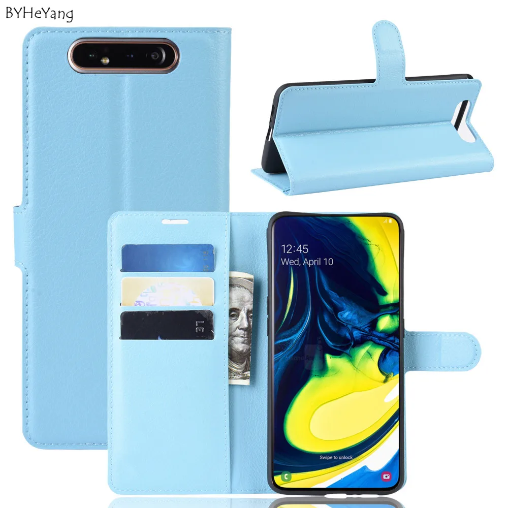 Чехол книжка для Samsung Galaxy A80 кожаный чехол с отделением карт телефона черный 2019