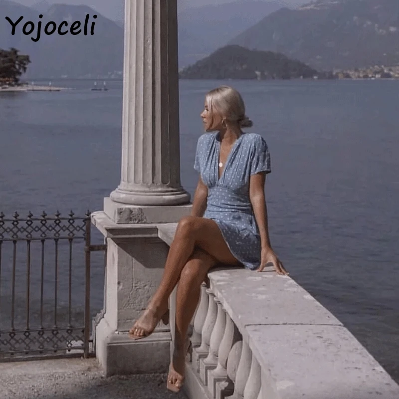 Yojoceli платье в горошек с глубоким v-образным вырезом женское пляжное коротким