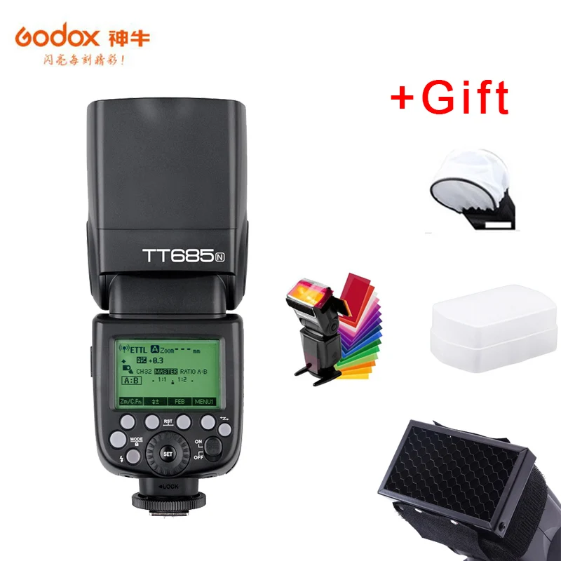 Беспроводная вспышка Godox TT685N 2 4G HSS 1/8000s i-TTL GN60 для Nikon D800 D700 D7100 D7000 D5200 D7500 D810 D850 D750 |
